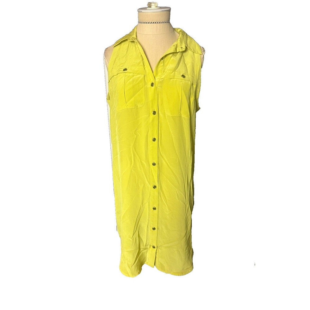 Yumi Kim Shirt Dress Chartreuse Silk XS